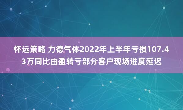 怀远策略 力德气体2022年上半年亏损107.43万同比由盈转亏部分客户现场进度延迟
