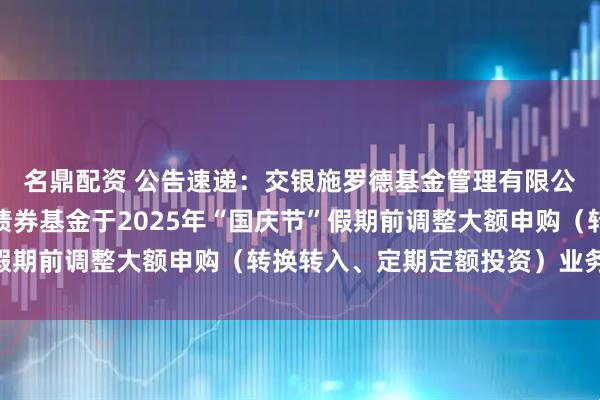 名鼎配资 公告速递：交银施罗德基金管理有限公司关于交银裕隆纯债债券基金于2025年“国庆节”假期前调整大额申购（转换转入、定期定额投资）业务限额
